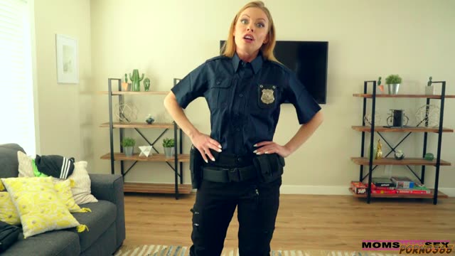 Police stepmother administers a strict punishment to her stepson in an intimate scene.