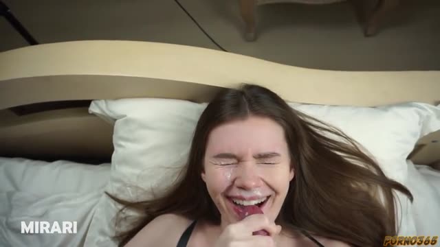 Cummed on a Horny Student's Face After Fucking Her Tight Ass
